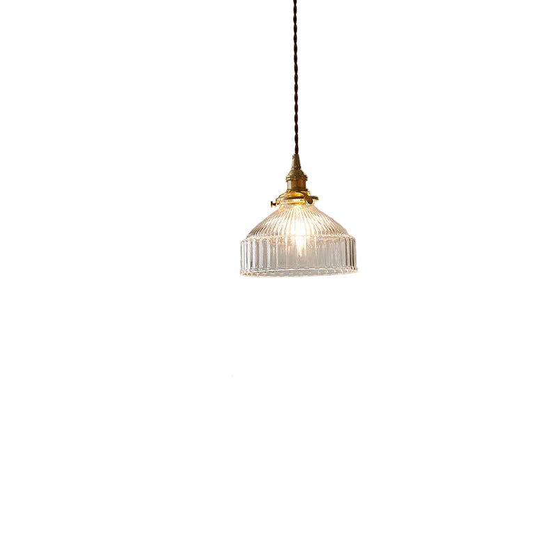 Industriell Pendellampe med Ribbet Glass 0