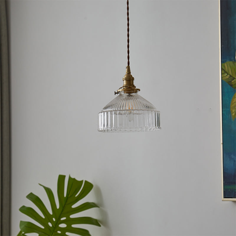 Industriell Pendellampe med Ribbet Glass 1