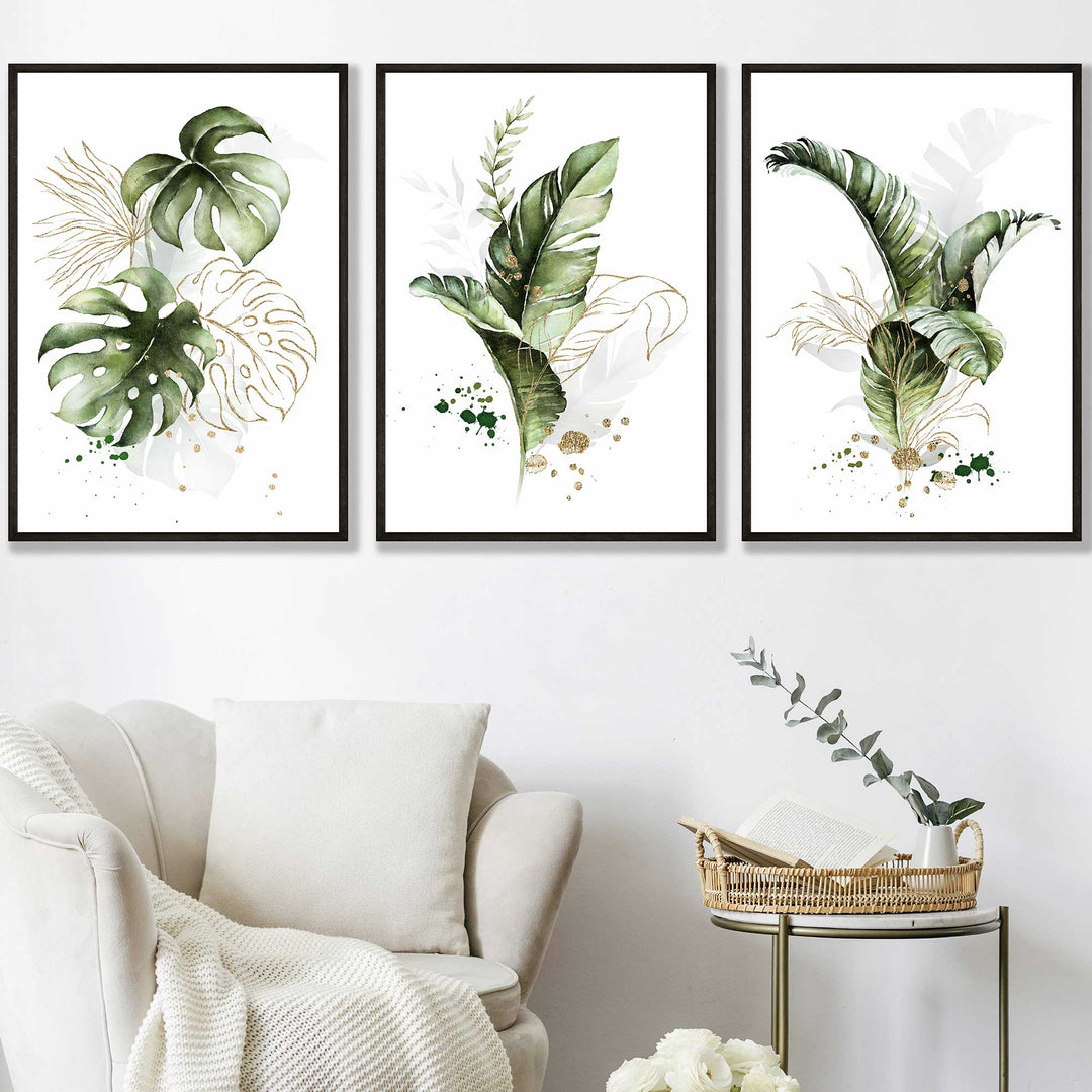 Innrammede Botaniske Veggkunstverk Sett med 3 Stykker 0
