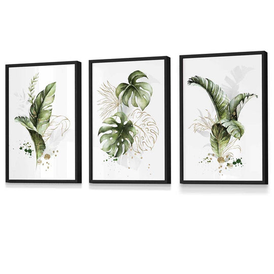Innrammede Botaniske Veggkunstverk Sett med 3 Stykker 1