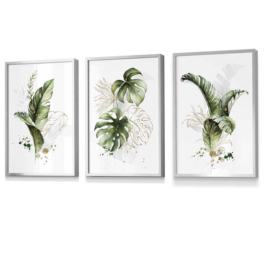 Innrammede Botaniske Veggkunstverk Sett med 3 Stykker 3