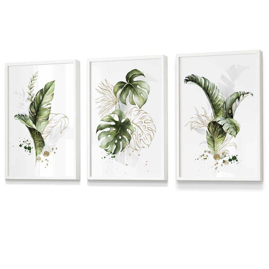 Innrammede Botaniske Veggkunstverk Sett med 3 Stykker 4