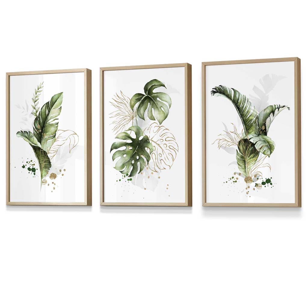 Innrammede Botaniske Veggkunstverk Sett med 3 Stykker 7