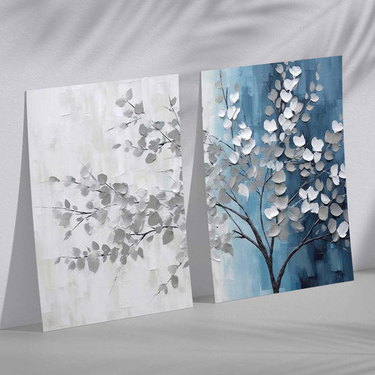 Innrammet Diptych Kunstsett med Blå og Grå Nyanser 2