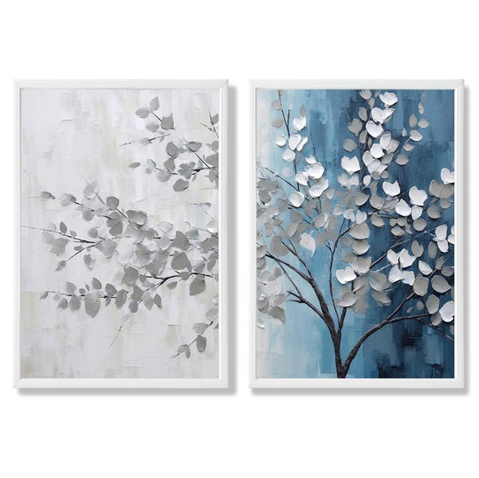 Innrammet Diptych Kunstsett med Blå og Grå Nyanser 3