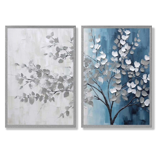 Innrammet Diptych Kunstsett med Blå og Grå Nyanser 5