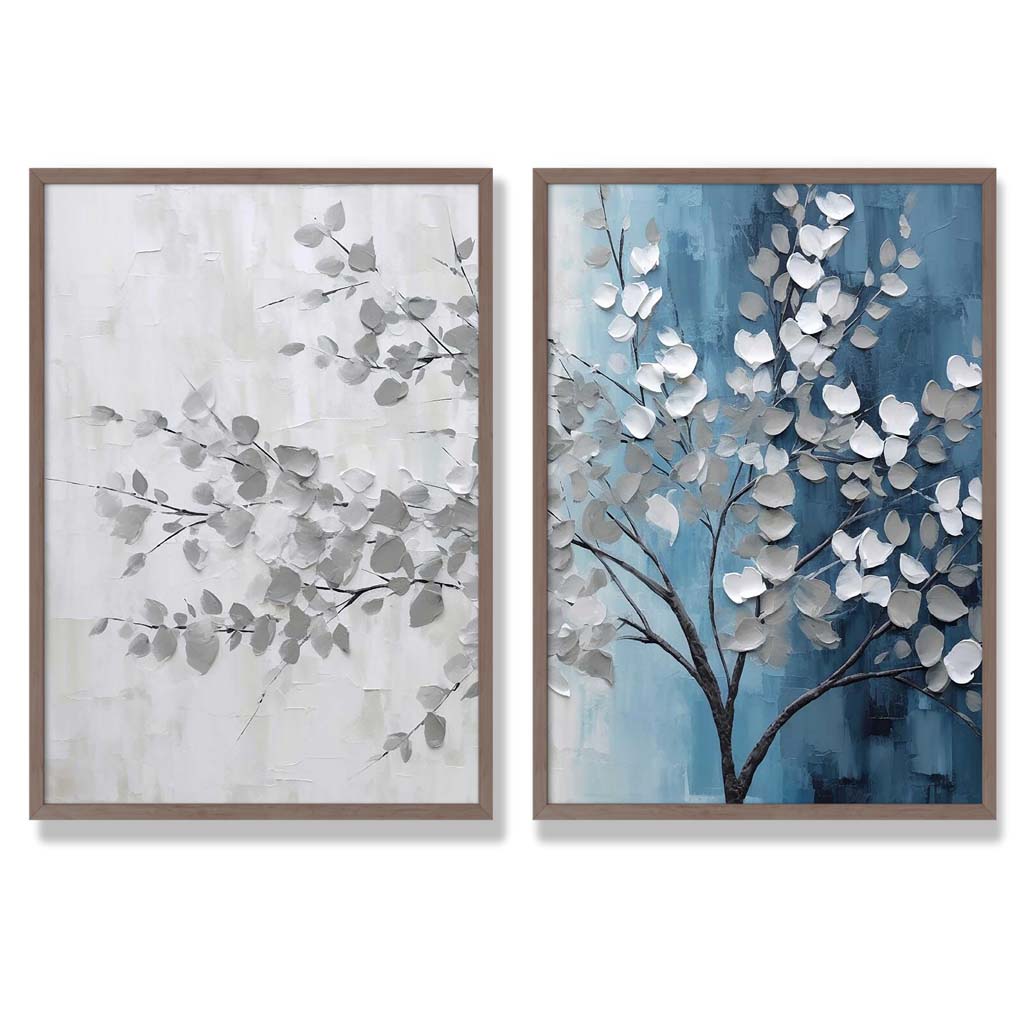 Innrammet Diptych Kunstsett med Blå og Grå Nyanser 7