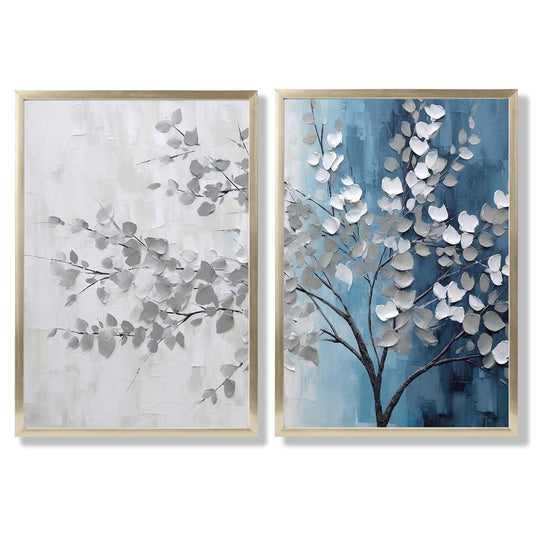 Innrammet Diptych Kunstsett med Blå og Grå Nyanser 8