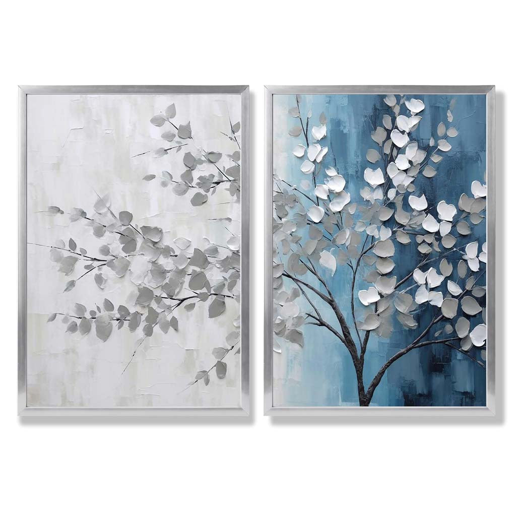 Innrammet Diptych Kunstsett med Blå og Grå Nyanser 9