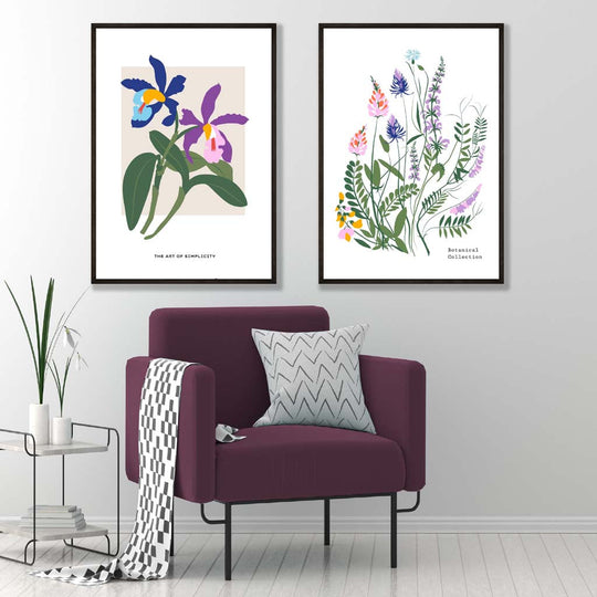 Innrammet Kunsttrykk Sett med Fargerike Vårblomster 1