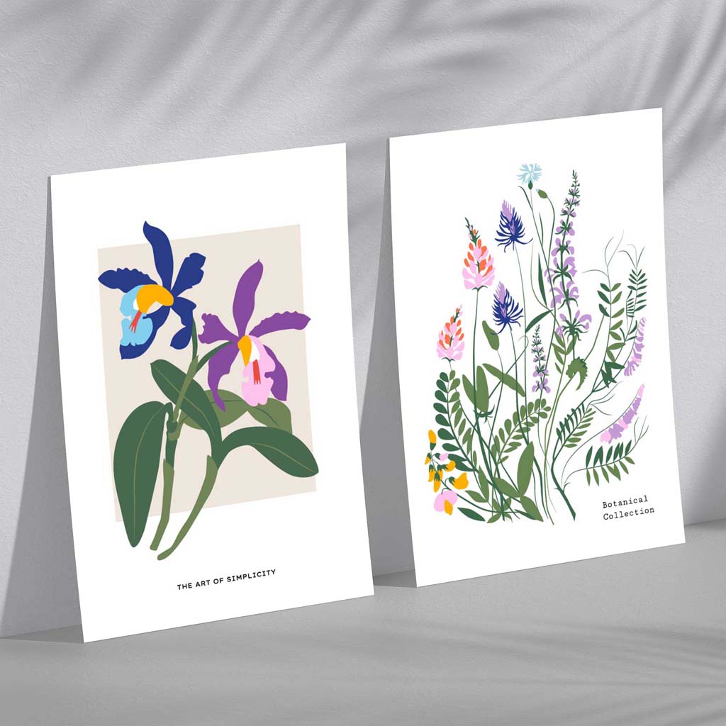 Innrammet Kunsttrykk Sett med Fargerike Vårblomster 2
