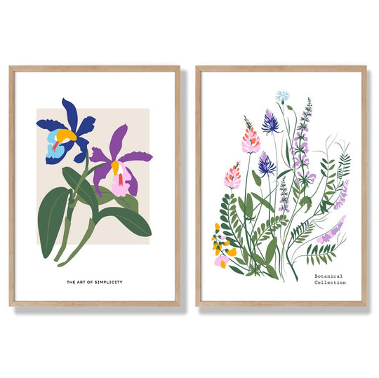 Innrammet Kunsttrykk Sett med Fargerike Vårblomster 6