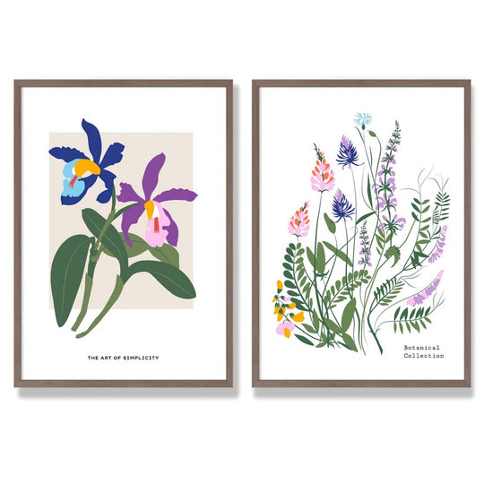 Innrammet Kunsttrykk Sett med Fargerike Vårblomster 7