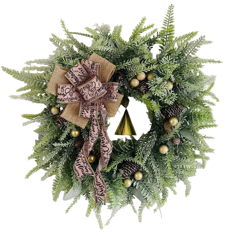 Julekrans Dør med Kongler og Jute Sløyfe - Kunstig Julekrans for Innendørs og Utendørs Dekorasjon 5