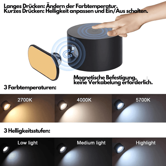 Justerbar Trådløs Vegglampe 360° Rotasjon LED Belysning 6