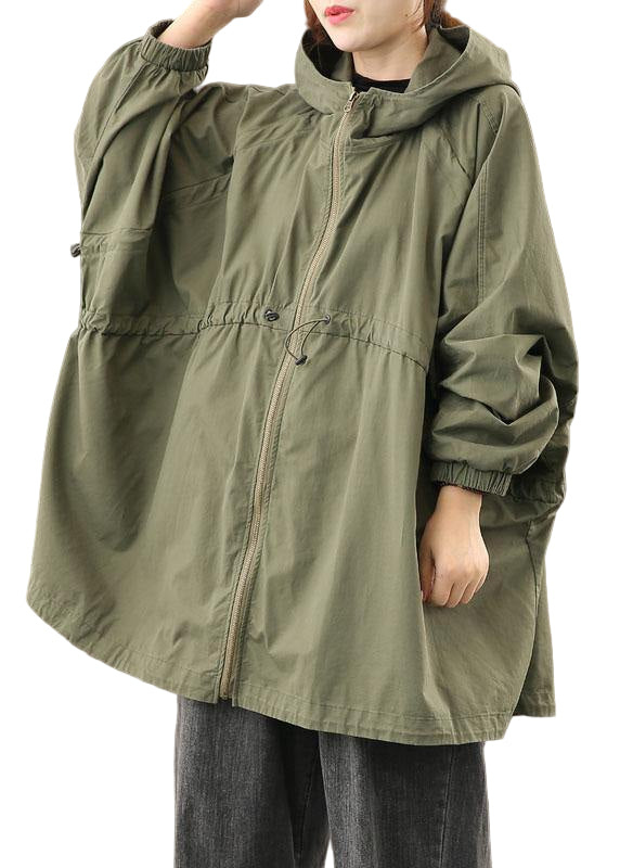 Kåpe Dame med Hette og Glidelås i Armygrønn - Moderne Vinterkåpe for Hverdagsbruk 0