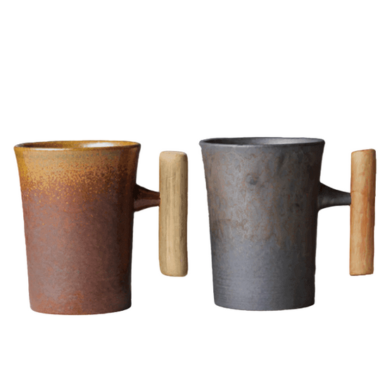 Keramisk Kaffekrus med Trehåndtak i Japansk Stil 2