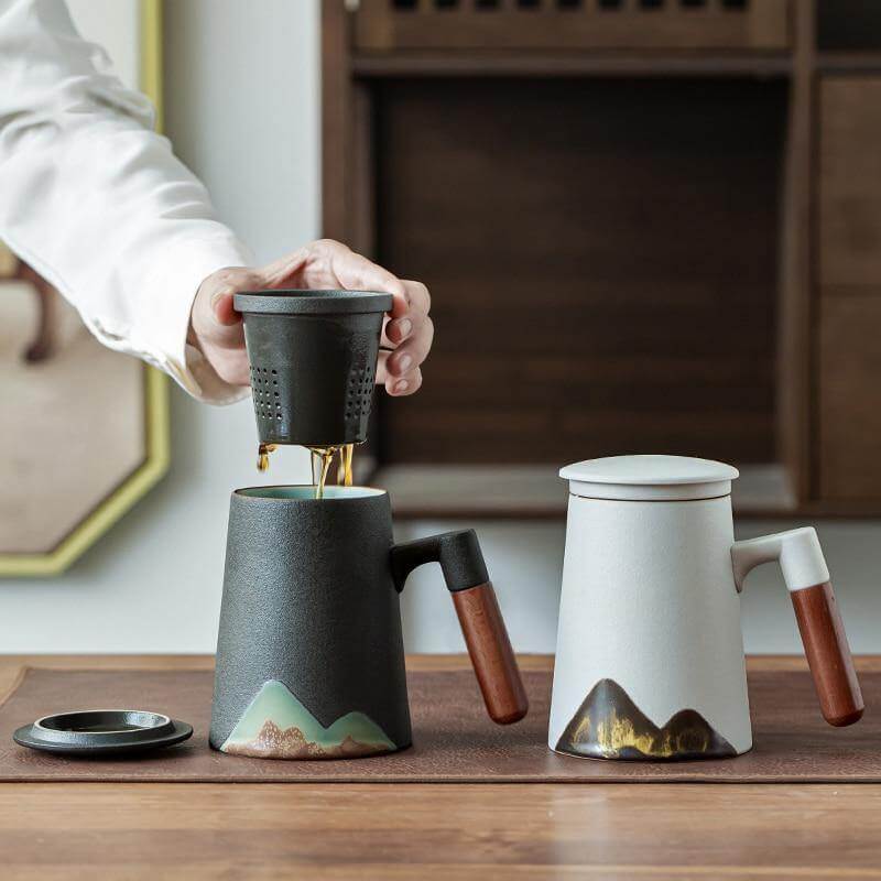 Keramiske Tekopper med Filter for Te og Kaffe 0