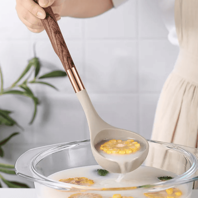 Kjøkkenredskapssett i Silikon med Trehåndtak 2