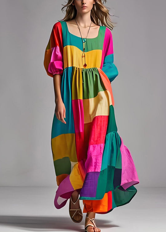 Kjole med Pufferm, Colorblock U-hals 1