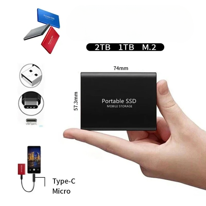 Kompakt SSD-harddisk med høy hastighet, USB-C, 1050 MB/s 3