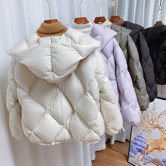 Korte Jakker Dame Med Hette Puffer Løs Passform 1