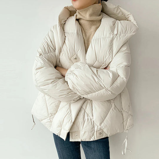 Korte Jakker Dame Med Hette Puffer Løs Passform 2