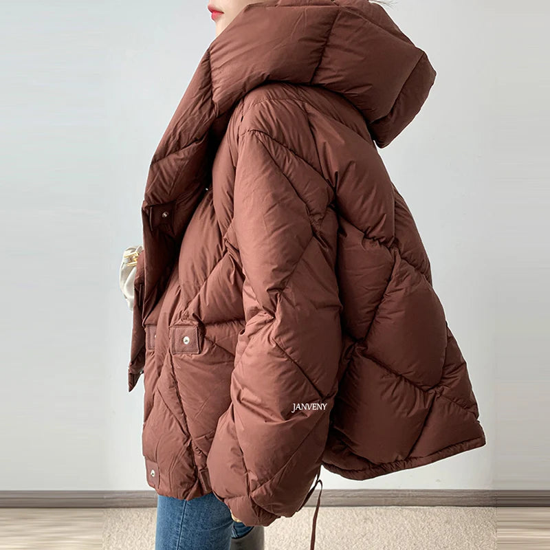 Korte Jakker Dame Med Hette Puffer Løs Passform 4