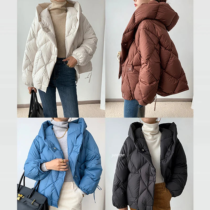 Korte Jakker Dame Med Hette Puffer Løs Passform 5