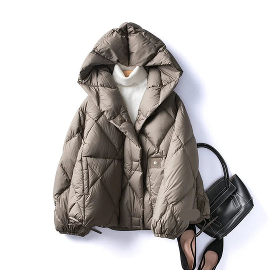 Korte Jakker Dame Med Hette Puffer Løs Passform 6