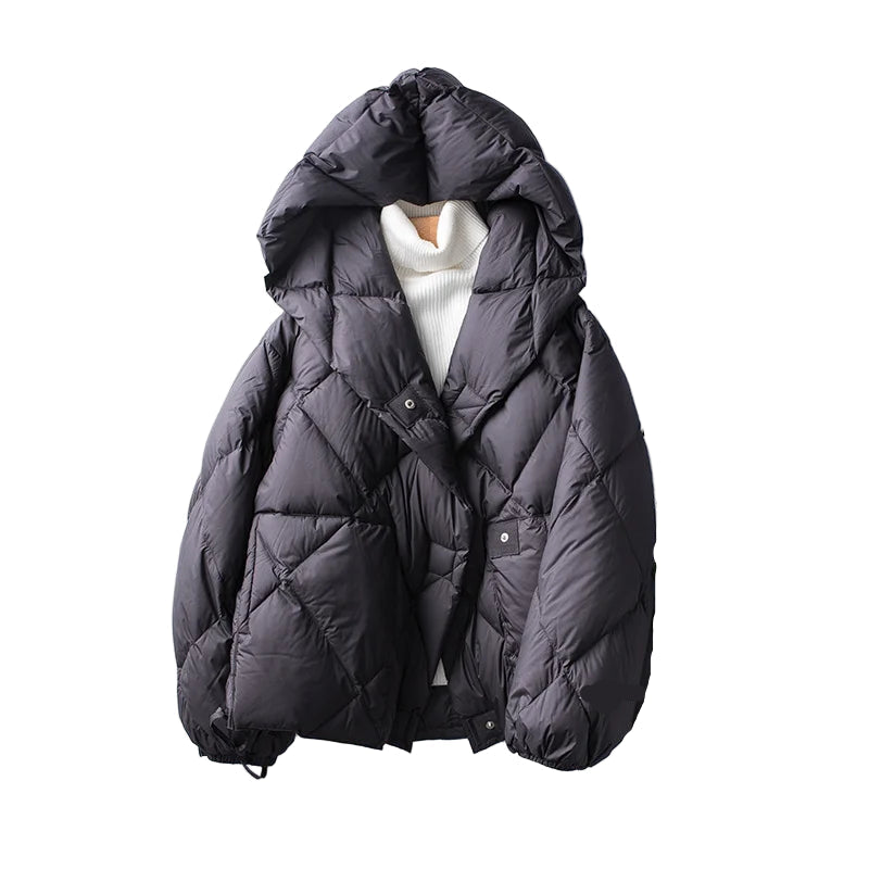 Korte Jakker Dame Med Hette Puffer Løs Passform 7