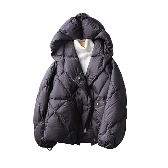 Korte Jakker Dame Med Hette Puffer Løs Passform 7
