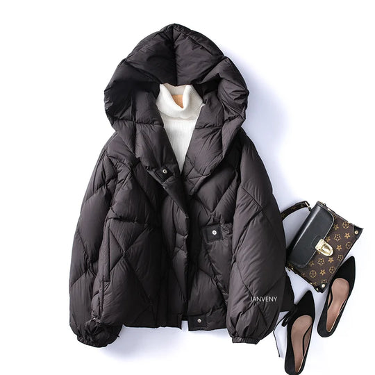 Korte Jakker Dame Med Hette Puffer Løs Passform 8