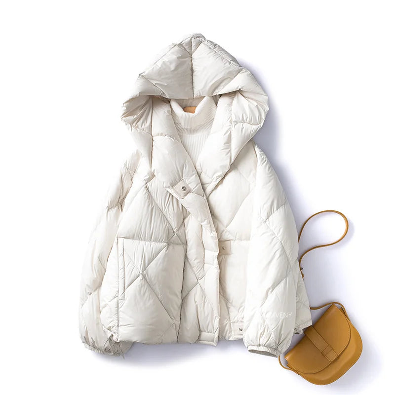Korte Jakker Dame Med Hette Puffer Løs Passform 9