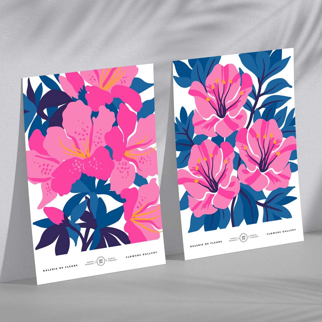 Kunsttrykk Sett med 2 Blomsterdesign for Vår 2