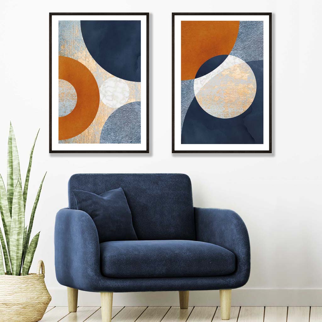 Kunsttrykk Sett med 2 i Blått og Oransje 1