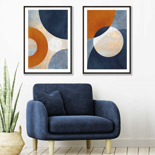 Kunsttrykk Sett med 2 i Blått og Oransje 1