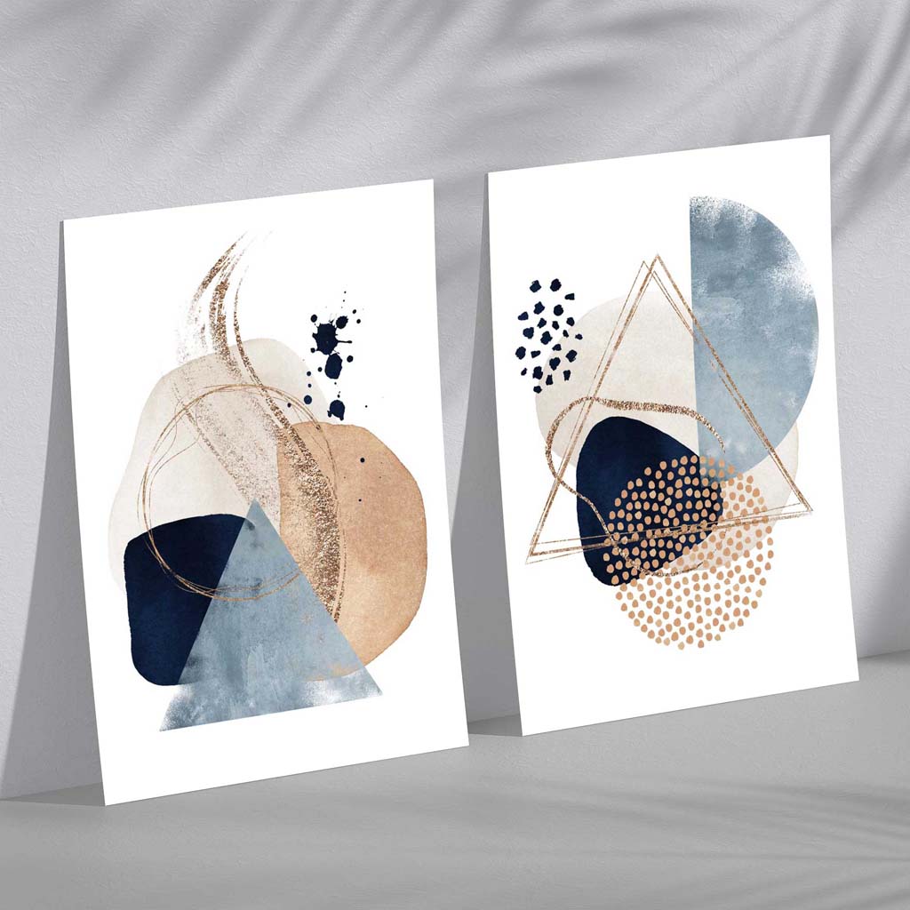 Kunsttrykk Sett med Akvarellformer i Blå og Beige 0