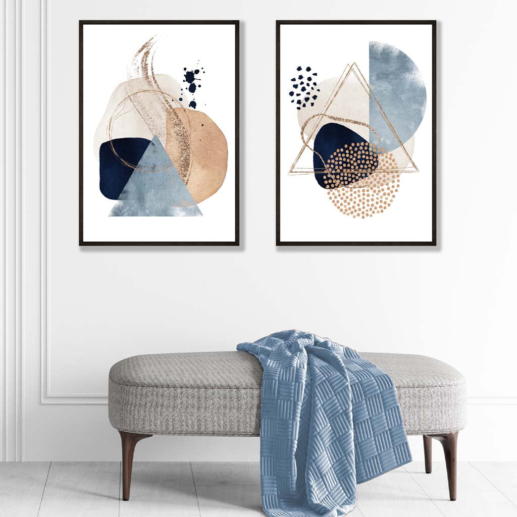 Kunsttrykk Sett med Akvarellformer i Blå og Beige 1