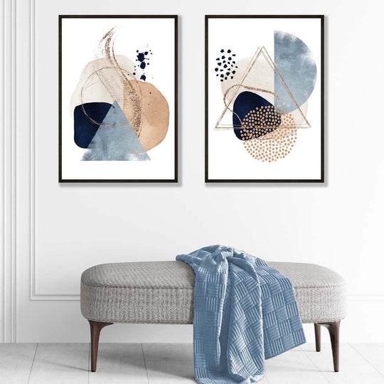 Kunsttrykk Sett med Akvarellformer i Blå og Beige 1
