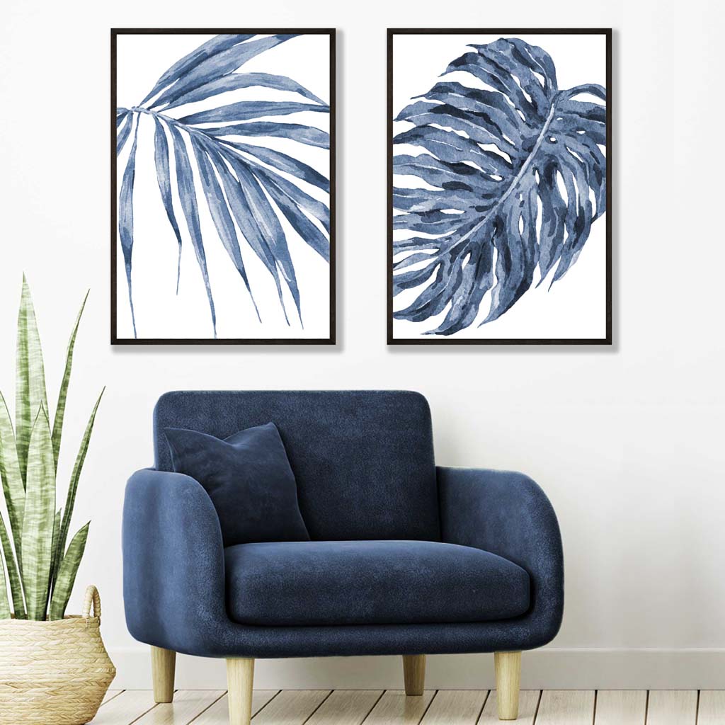 Kunsttrykk Sett med Blå Monstera Papyrus 1