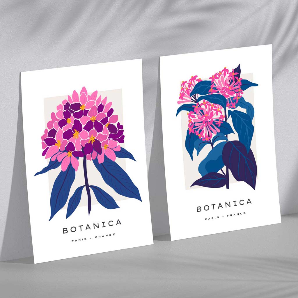 Kunsttrykk Sett med Blomster Motiver Innrammet 2