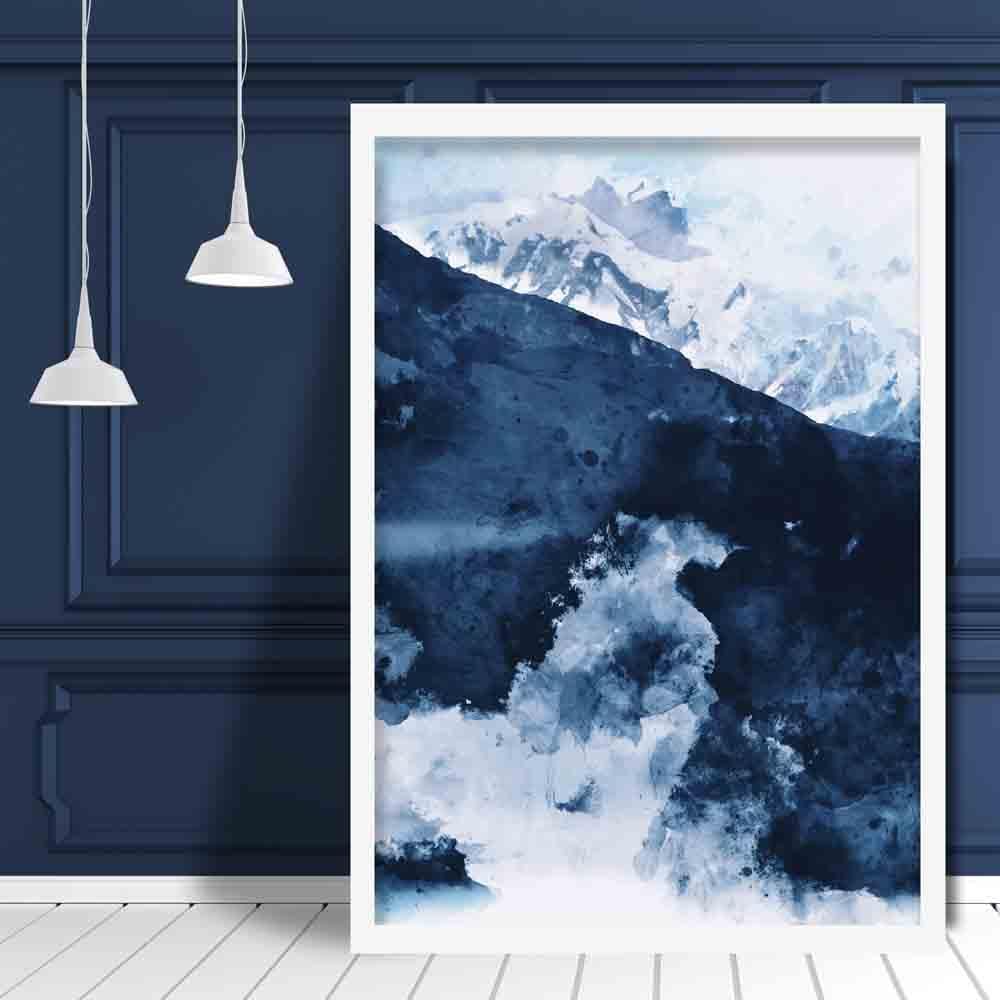 Kunsttrykk av Abstrakte Fjell i Blåtoner 2
