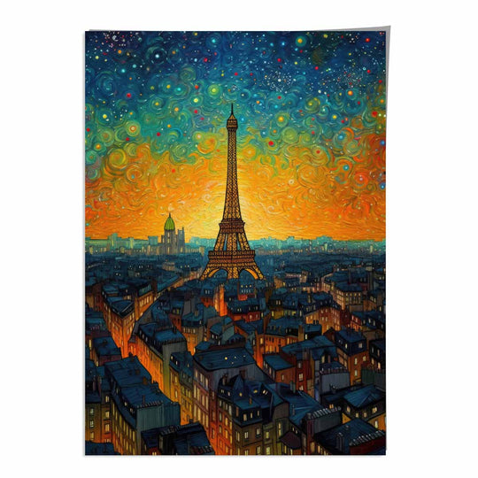 Kunsttrykk av Paris ved Solnedgang, Eiffeltårn, Bohemsk og Moderne Interiør 0