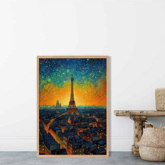 Kunsttrykk av Paris ved Solnedgang, Eiffeltårn, Bohemsk og Moderne Interiør 1