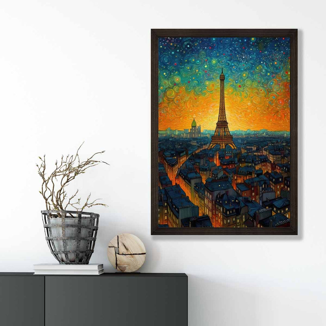 Kunsttrykk av Paris ved Solnedgang, Eiffeltårn, Bohemsk og Moderne Interiør 3