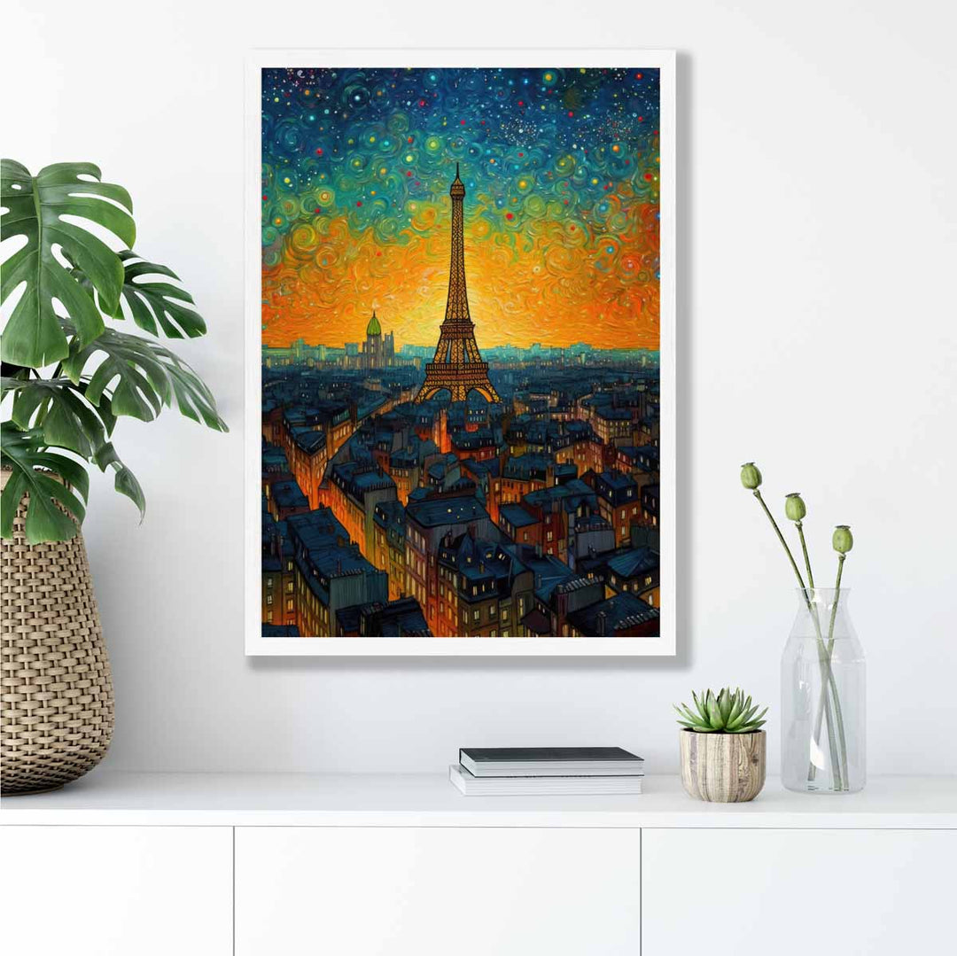 Kunsttrykk av Paris ved Solnedgang, Eiffeltårn, Bohemsk og Moderne Interiør 4