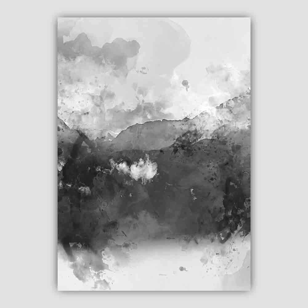 Kunsttrykk med Akvarellfjell i Svart og Gult 3
