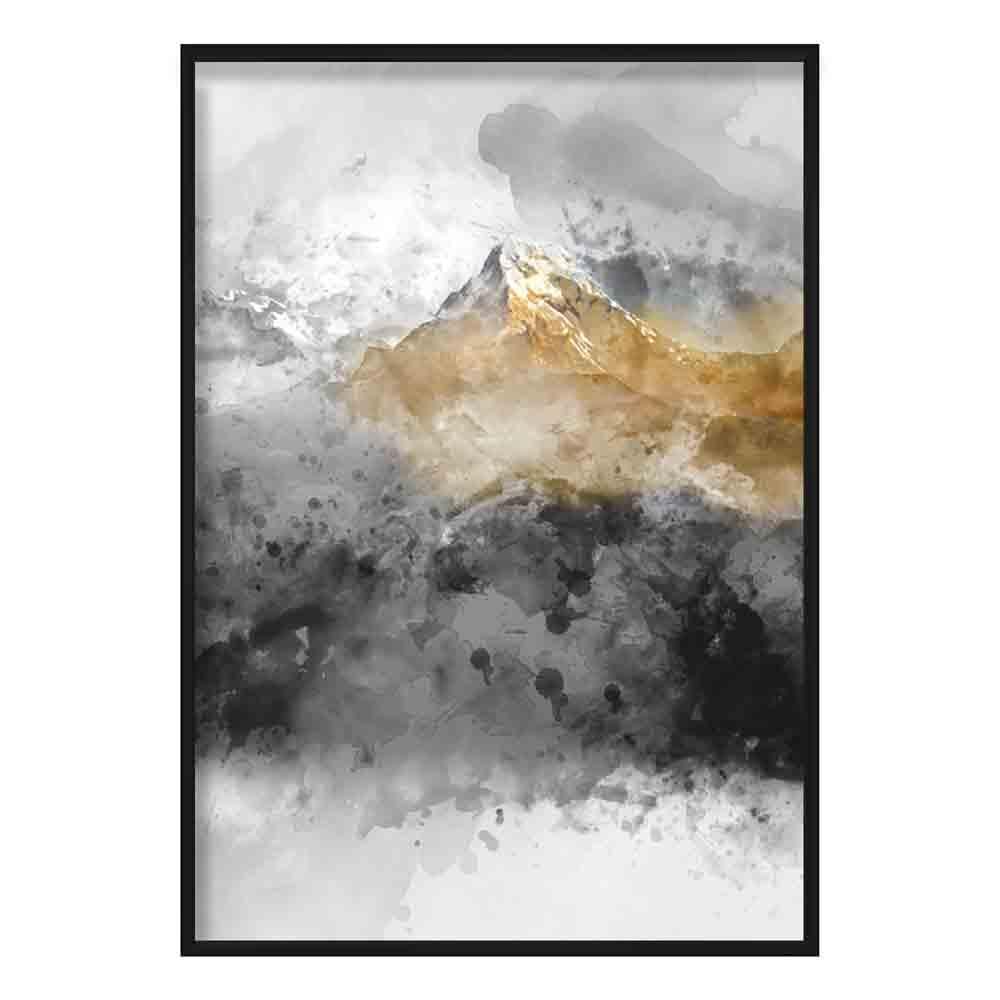 Kunsttrykk med Svart og Gult Vannfarge Fjell 0