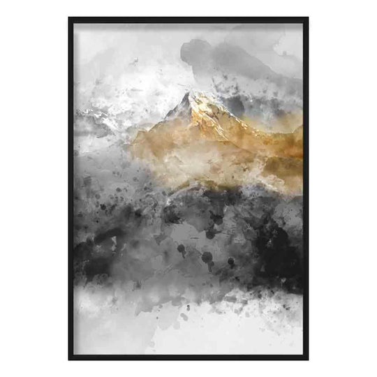 Kunsttrykk med Svart og Gult Vannfarge Fjell 0
